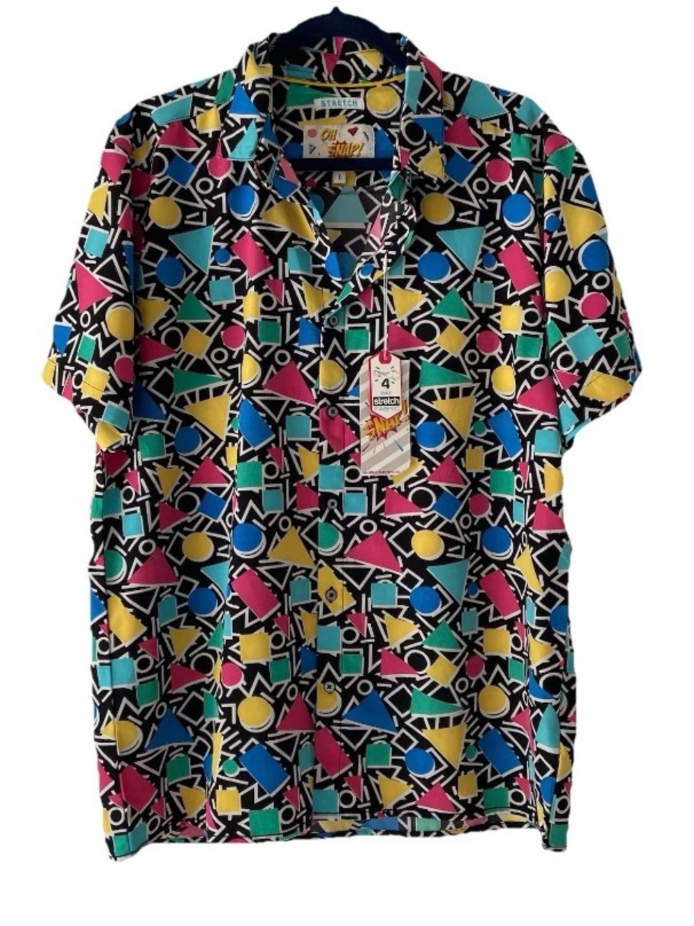 Snap Men's Short Sleeve Geometric Print Shirt - Black with Multi Colors